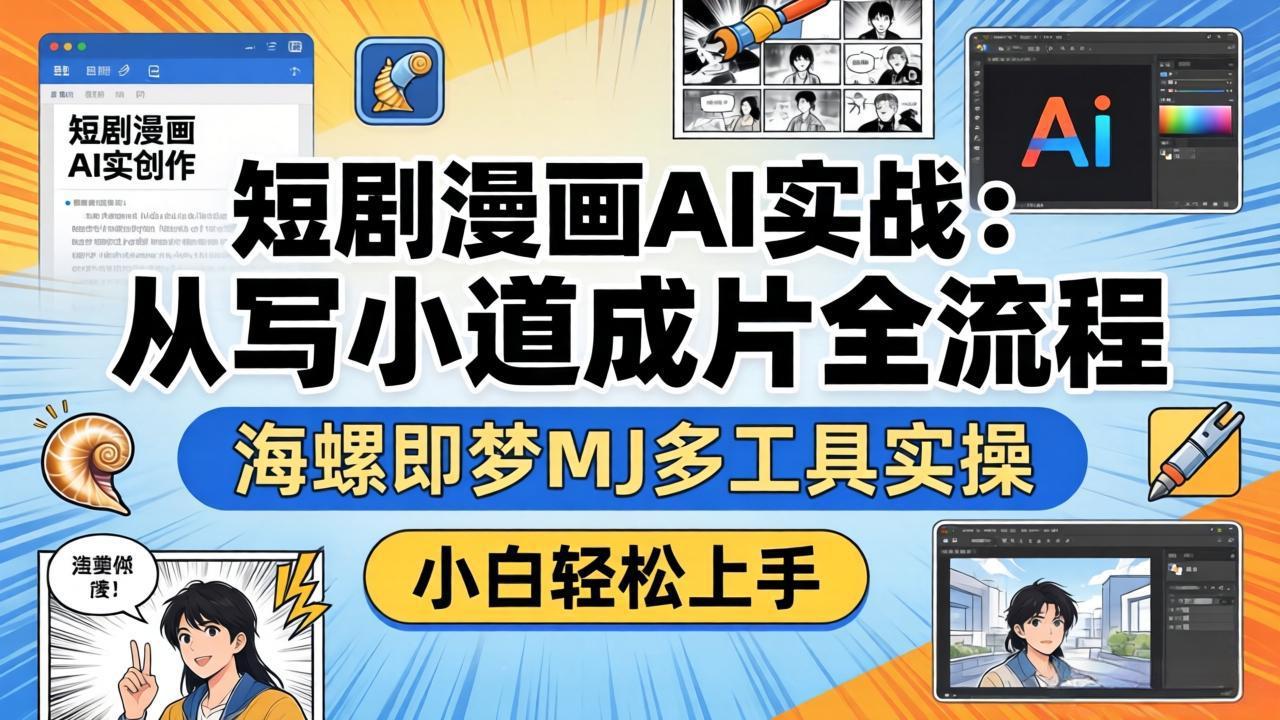 短剧漫画AI实战：从写小说到成片全流程，海螺即梦MJ多工具实操，小白轻松上手-huitchan网创