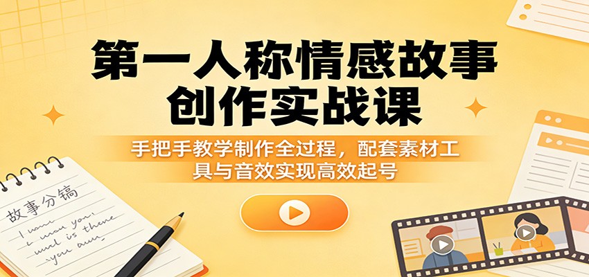 第一人称情感故事创作实战课：手把手教学制作全过程，配套素材工具与音效实现高效起号-huitchan网创