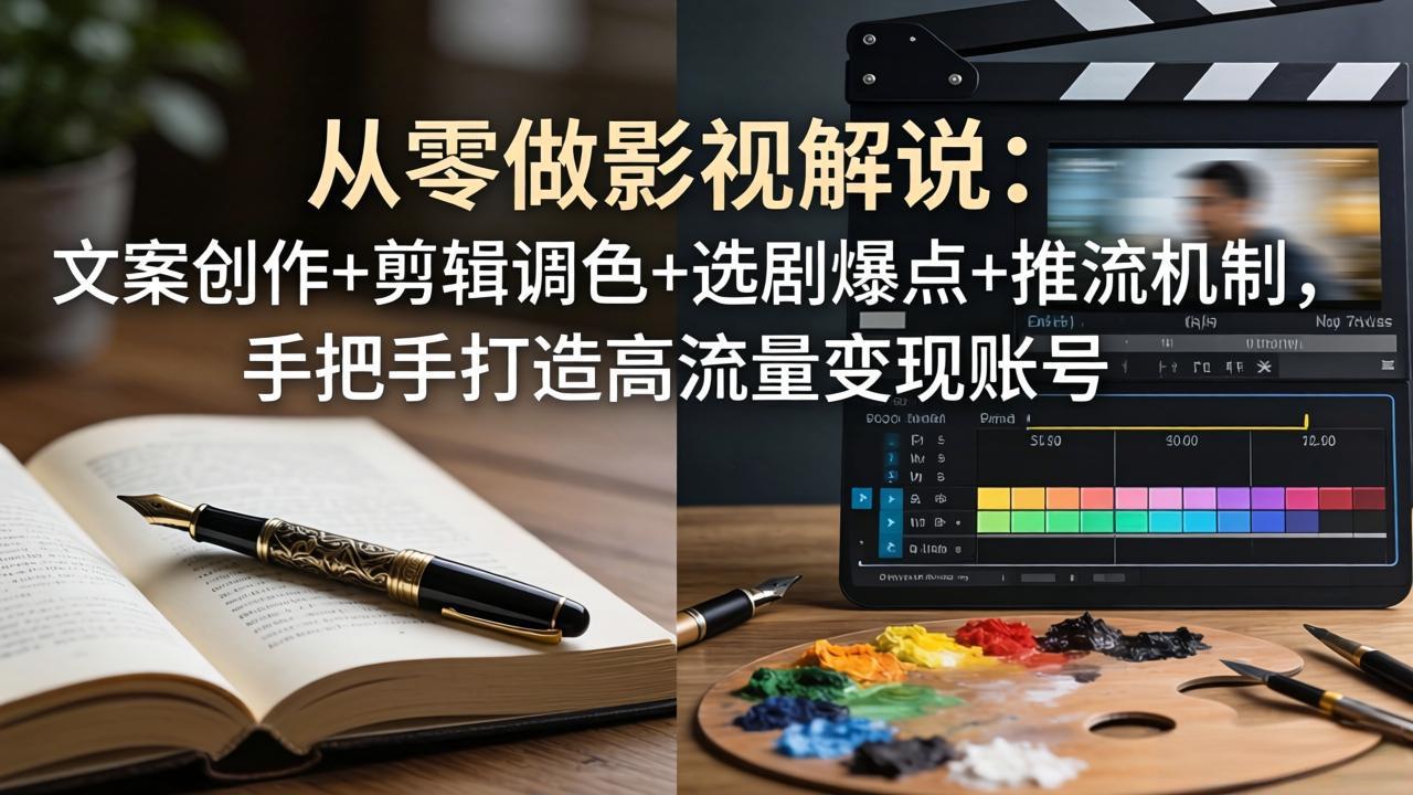 从零做影视解说：文案创作+剪辑调色+选剧爆点+推流机制，手把手打造高流量变现账号-huitchan网创