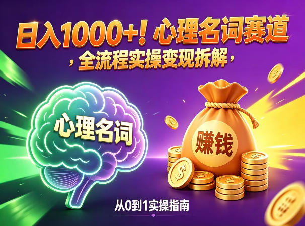 心理名词赛道，新手小白也能做，全流程项目拆解，单日变现1k+-huitchan网创