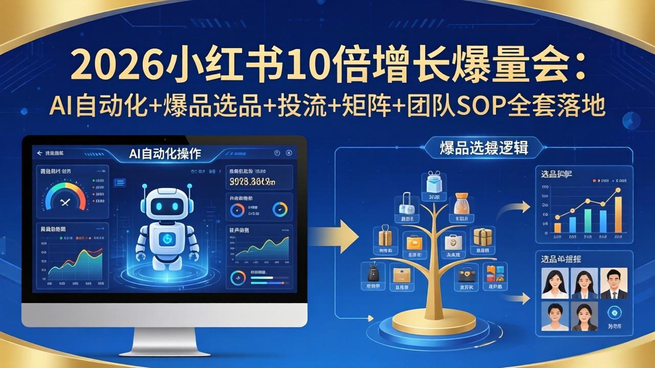 2026小红书10倍增长爆量会：AI自动化+爆品选品+投流+矩阵+团队SOP全套落地-huitchan网创