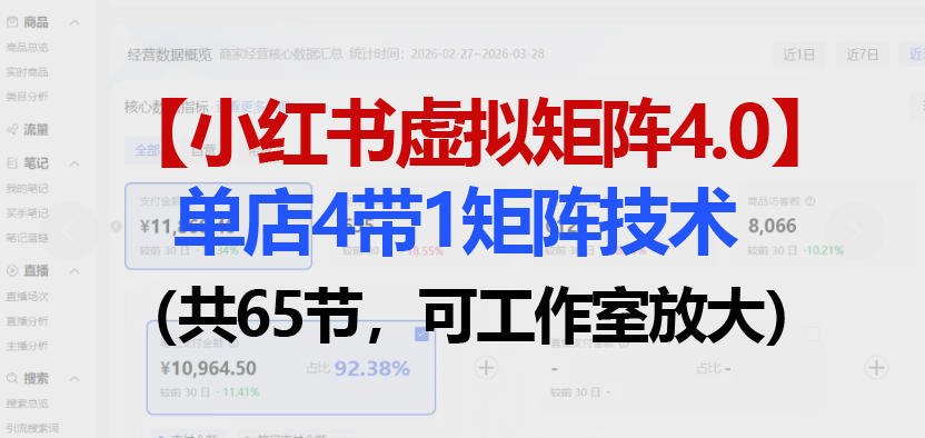 小红书虚拟矩阵4.0技术：单店4带1矩阵(共65节，可工作室放大)-huitchan网创