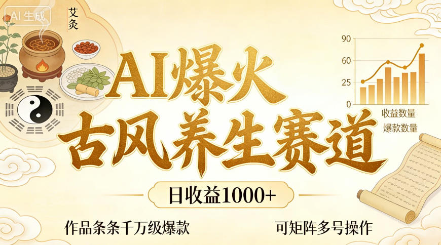 AI爆火古风养生赛道，日收益1k+单条作品点赞破万+，可矩阵多号操作【揭秘】-huitchan网创
