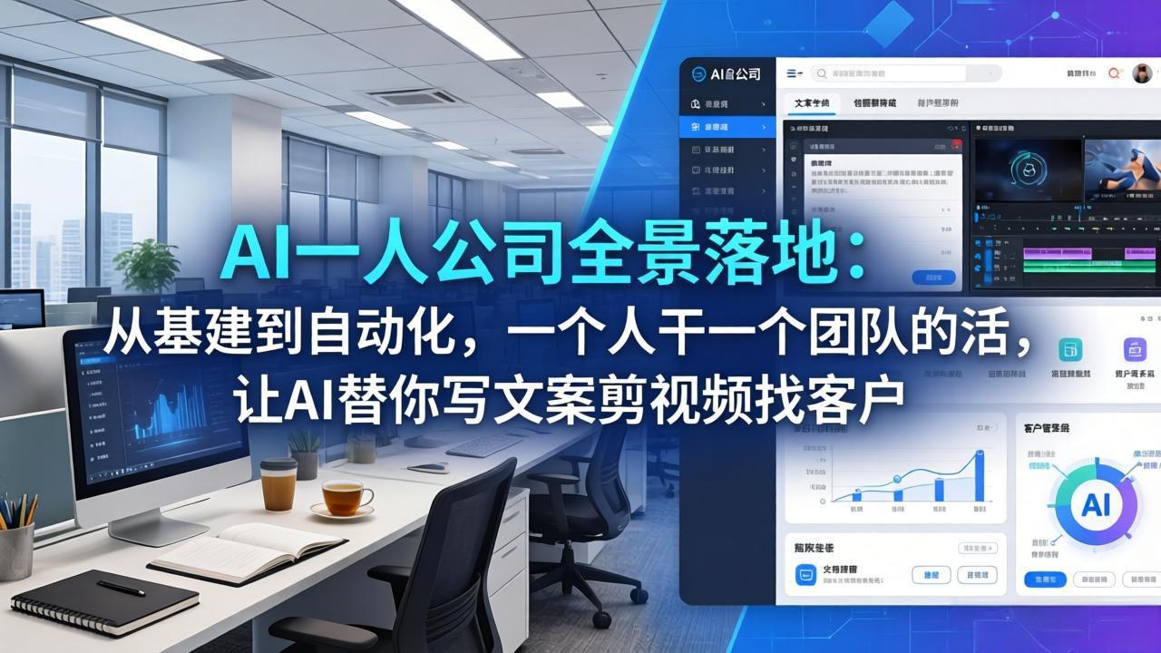 AI一人公司全景落地：从基建到自动化，一个人干一个团队的活，让AI替你写文案剪视频找客户-huitchan网创