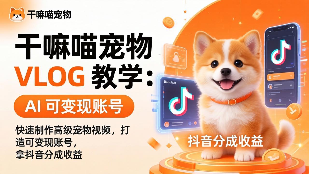 干嘛喵宠物 VLOG 教学：AI 快速制作高级宠物视频，打造可变现账号，拿抖音分成收益-huitchan网创