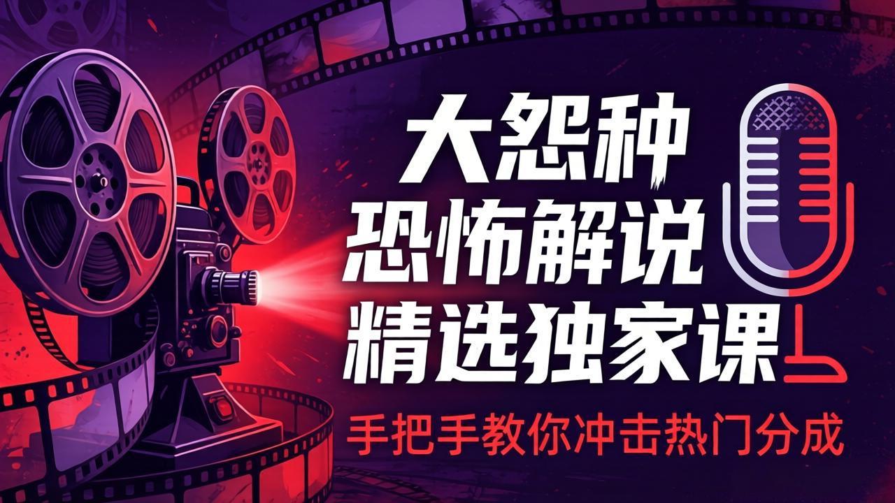 大怨种恐怖解说精选独家课：电影下载+文案配音+片头封面，手把手教你冲击热门分成-huitchan网创