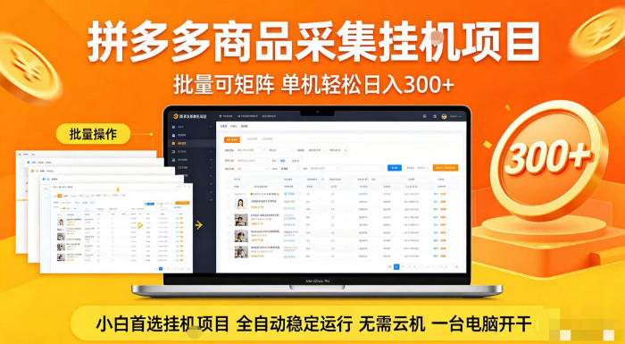 拼多多商品信息全自动采集项目，批量可矩阵，单机轻松日入300+，无需云机一台电脑开干【揭秘】-huitchan网创