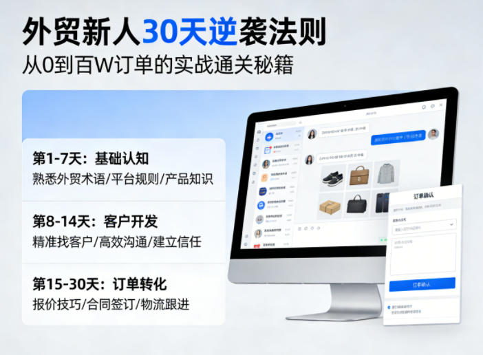 外贸新人30天逆袭法则，教你从0到百W订单的实战通关秘籍-huitchan网创