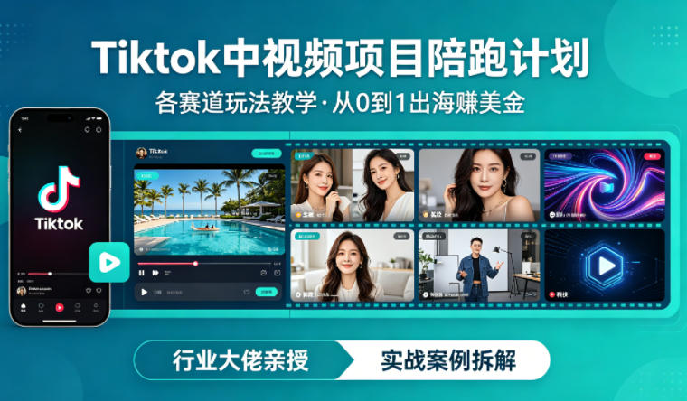 某大佬的Tiktok中视频项目陪跑，涵盖TK各个赛道玩法教学，从0到1出海賺美金-huitchan网创