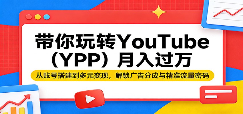 带你玩转YouTube(YPP)月入过万：从账号搭建到多元变现，解锁广告分成与精准流量密码-huitchan网创
