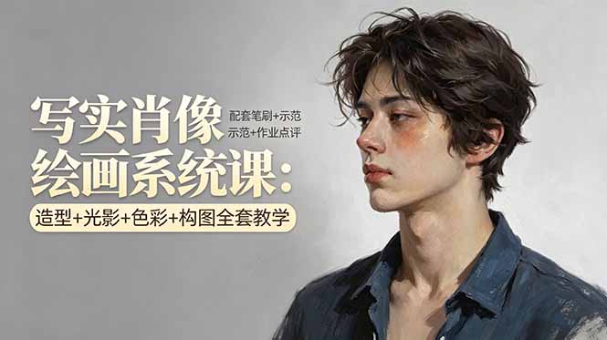 写实肖像绘画系统课：造型+光影+色彩+构图全套教学，配套笔刷+示范+作业点评-huitchan网创