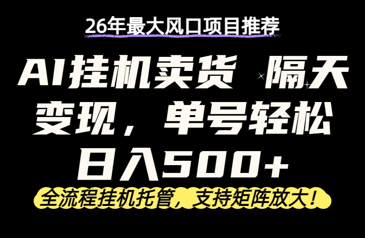 26年最新AI挂机卖货，隔天出收益，单账号轻松日入500+-huitchan网创