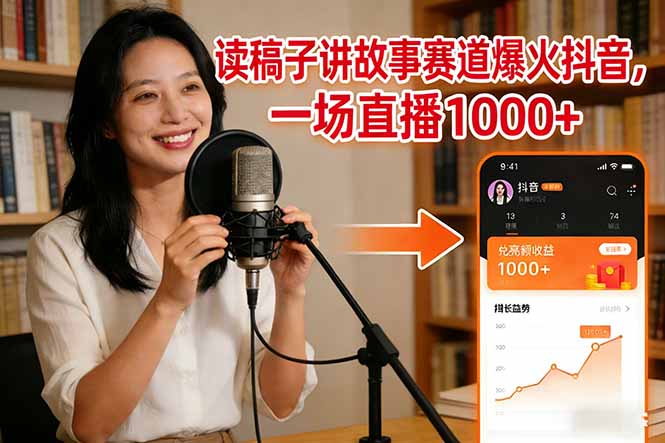 读稿子讲故事赛道爆火抖音，一场直播日入1000+-huitchan网创