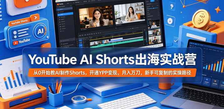 YouTube AI Shorts出海实战营，从0开始教AI制作Shorts，开通YPP变现，月入万刀，新手可复制的实操路径-huitchan网创