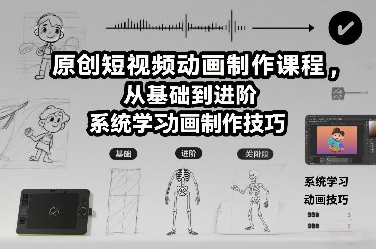 原创短视频动画制作课程，从基础到进阶，系统学习动画制作技巧-huitchan网创