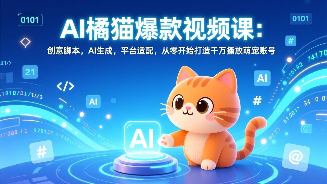 AI橘猫爆款视频课：创意脚本，AI生成，平台适配，从零开始打造千万播放萌宠账号-huitchan网创