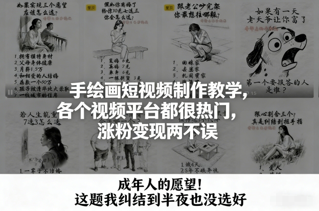 手绘画短视频制作教学，各个视频平台都很热门，涨粉变现两不误-huitchan网创