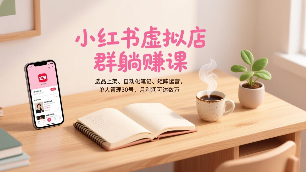 小红书虚拟店群躺赚课，选品上架、自动化笔记、矩阵运营，单人管理30号，月利润可达数万-huitchan网创