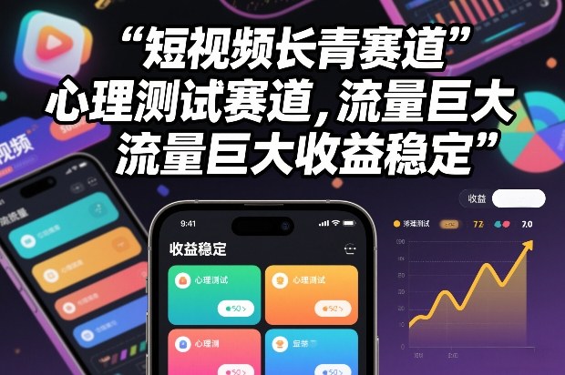 短视频长青赛道，心里测试赛道，流量巨大，收益稳定-huitchan网创