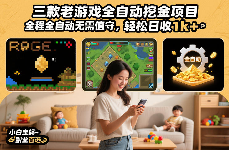 三款老游戏全自动挖金项目，全程全自动无需值守，轻松日收1k+，小白宝妈副业首选【揭秘】-huitchan网创
