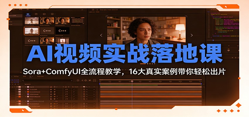 AI视频实战落地课：Sora+ComfyUI全流程教学，16大真实案例带你轻松出片-huitchan网创