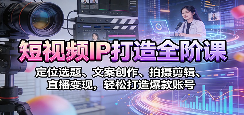 短视频IP打造全阶课：定位选题、文案创作、拍摄剪辑、直播变现，轻松打造爆款账号-huitchan网创