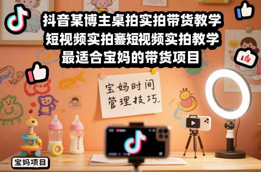 抖音某博主桌拍实拍带货教学，短视频实拍教学，最适合宝妈的带货项目-huitchan网创