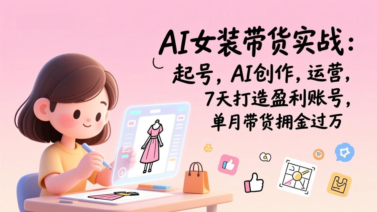 AI女装带货实战：起号，AI创作，运营，7天打造盈利账号，单月带货佣金过万-huitchan网创