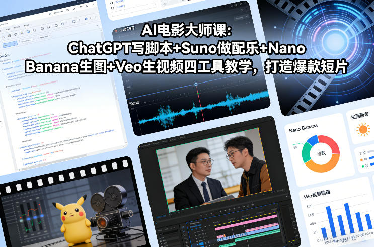 AI电影大师课：ChatGPT写脚本+Suno做配乐+Nano Banana生图+Veo生视频，打造爆款短片-huitchan网创