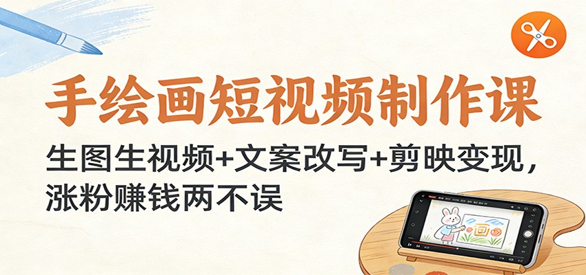 手绘画短视频制作课：生图生视频+文案改写+剪映变现，涨粉赚钱两不误-huitchan网创