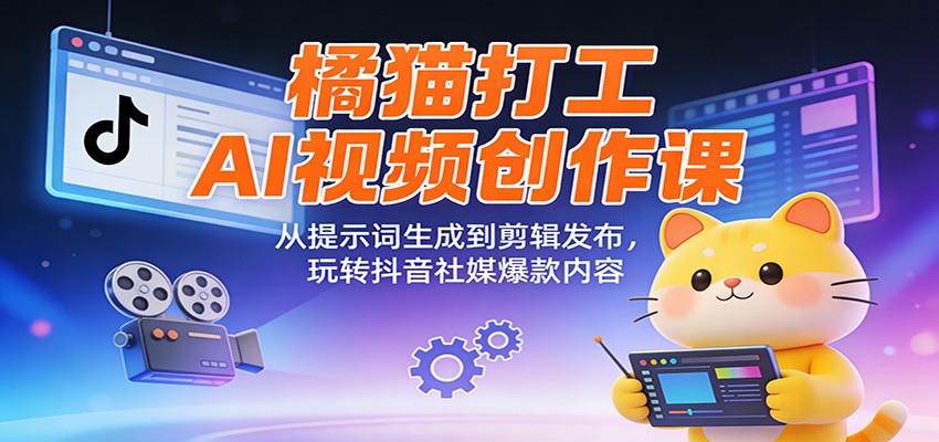 橘猫打工AI视频创作课：从提示词生成到剪辑发布，玩转抖音社媒爆款内容-huitchan网创