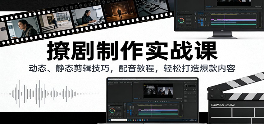 撩剧制作实战课：动态、静态剪辑技巧，配音教程，轻松打造爆款内容-huitchan网创