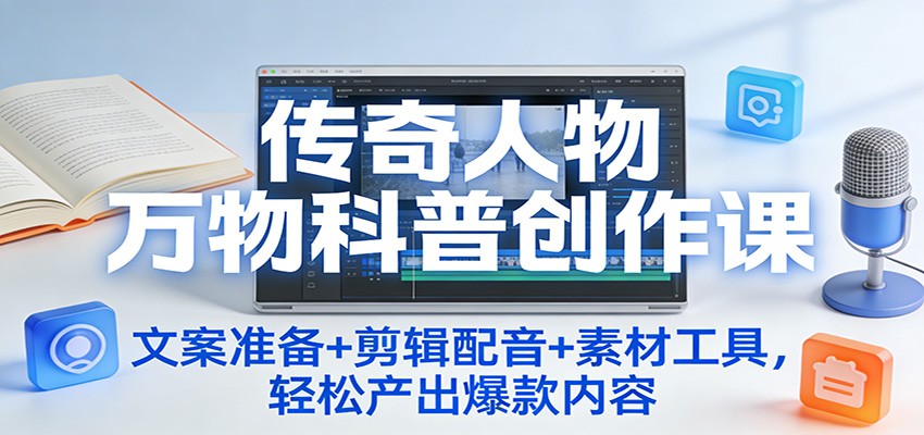传奇人物万物科普创作课：文案准备+剪辑配音+素材工具，轻松产出爆款内容-huitchan网创
