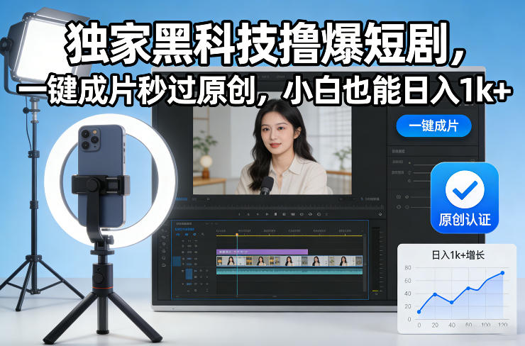 独家黑科技撸爆短剧，一键成片秒过原创，小白也能日入1k+【揭秘】-huitchan网创