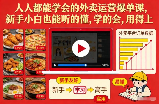 人人都能学会的外卖运营爆单课，新手小白也能听的懂，学的会，用得上-huitchan网创