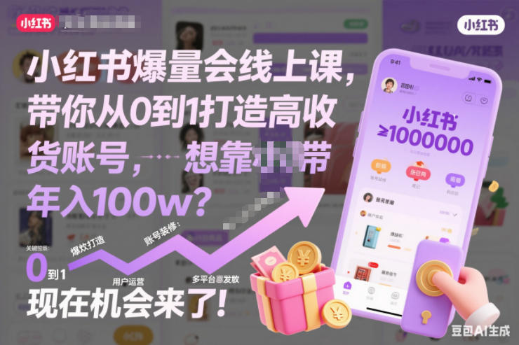 小红书爆量会线上课，带你从0到1打造高收益带货账号，想靠小红书带货年入100w？现在机会来了！-huitchan网创