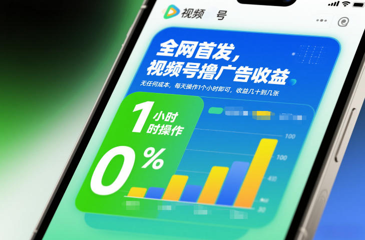 全网首发，视频号撸广告收益，无任何成本，每天操作1个小时即可，收益几十到几张-huitchan网创