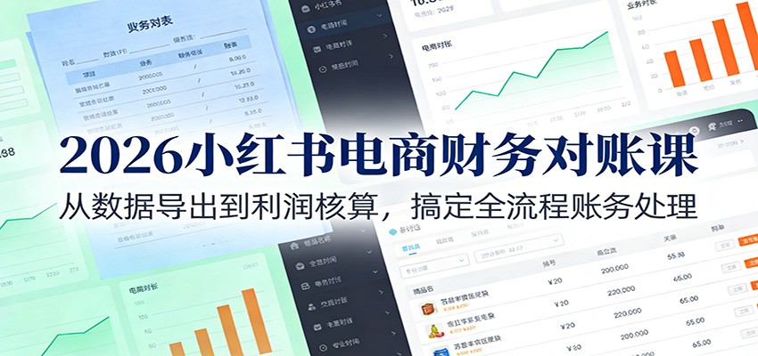 2026小红书电商财务对账课：从数据导出到利润核算，搞定全流程账务处理-huitchan网创