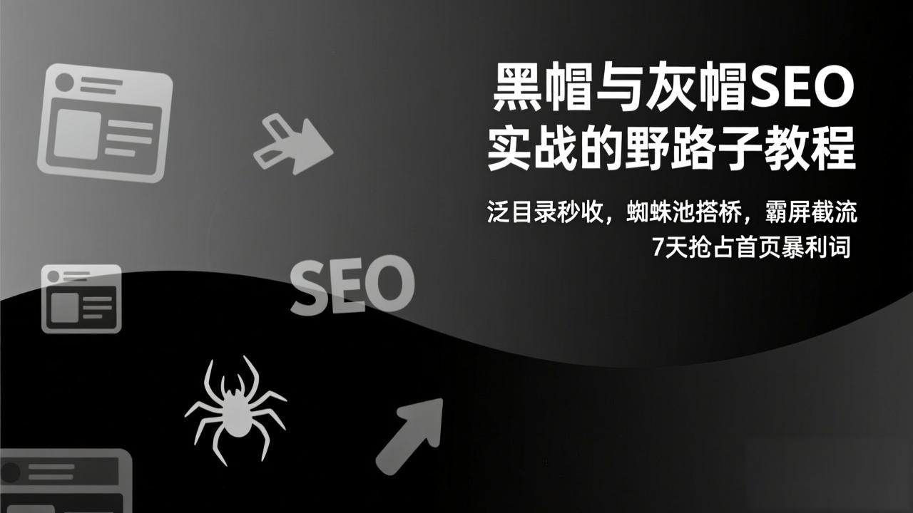 黑帽与灰帽SEO实战的野路子教程：泛目录秒收，蜘蛛池搭桥，霸屏截流，7天抢占首页暴利词-huitchan网创
