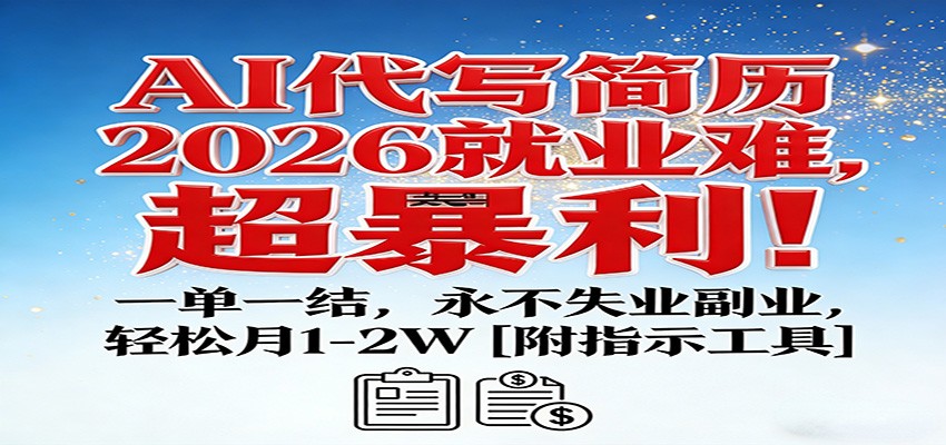 AI代写简历，2026就业难，超暴利！一单一结，永不失业副业，轻松月1-2W【附指令工具】-huitchan网创