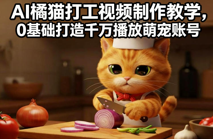 AI橘猫打工视频制作教学，流量狂飙，0基础打造千万播放萌宠账号-huitchan网创