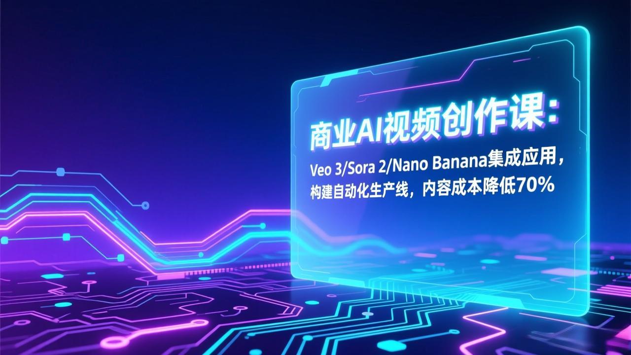 商业AI视频创作课：Veo 3/Sora 2/Nano Banana集成应用，构建自动化生产线，内容成本降低70%-huitchan网创