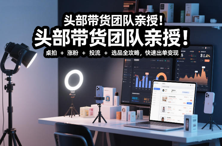 头部带货团队亲授！专业短视频实拍带货课：桌拍+涨粉+投流+选品全攻略，快速出单变现，月入2w+-huitchan网创