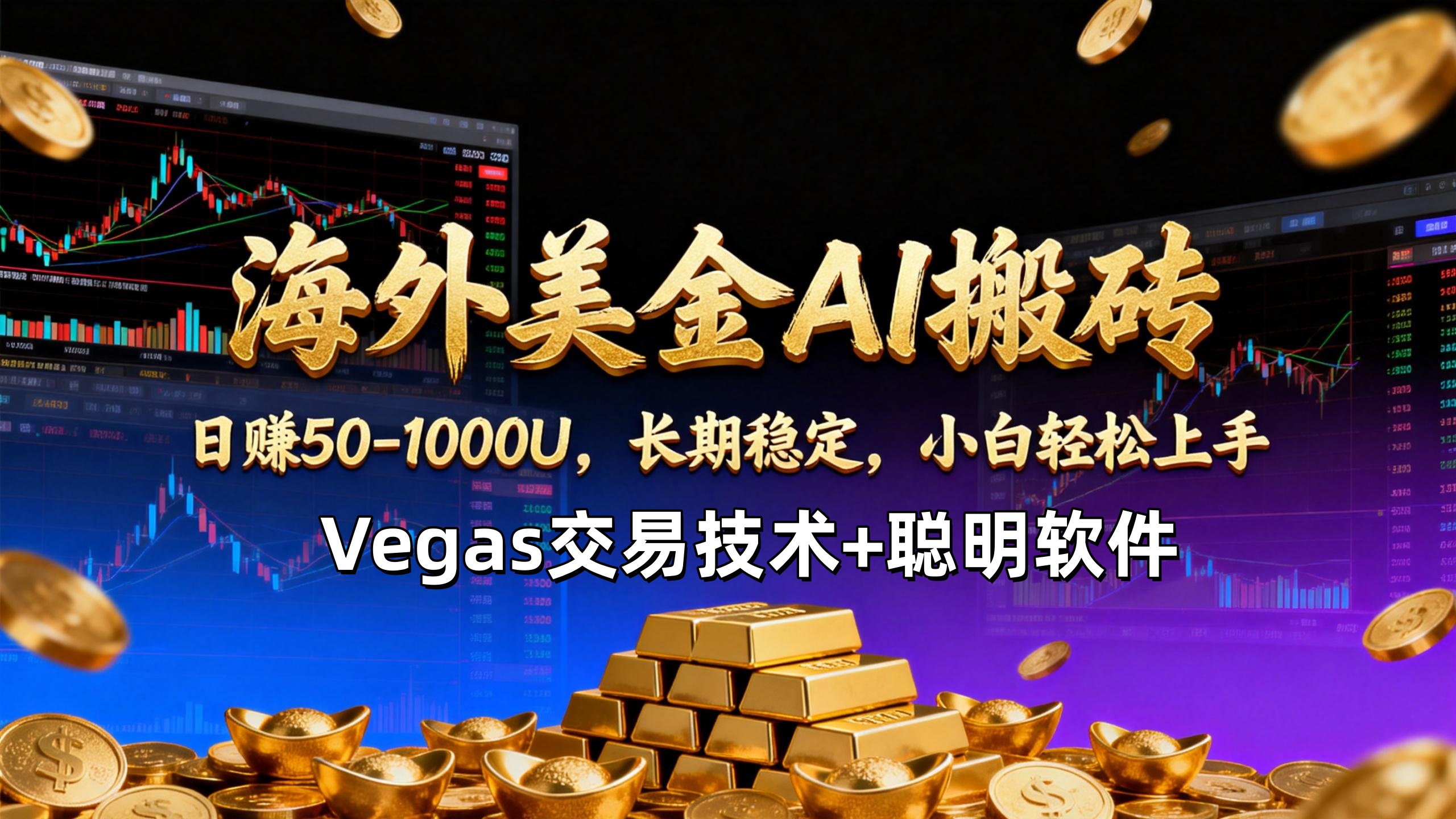 【海外美金AI搬砖】Vegas交易技术+聪明软件，日赚50-1000U，长期稳定，小白轻松上手。-huitchan网创