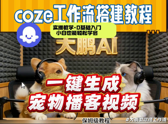 Coze工作流AI一键生成宠物播客视频，全程保姆级教程，零基础小白保姆级教学-huitchan网创