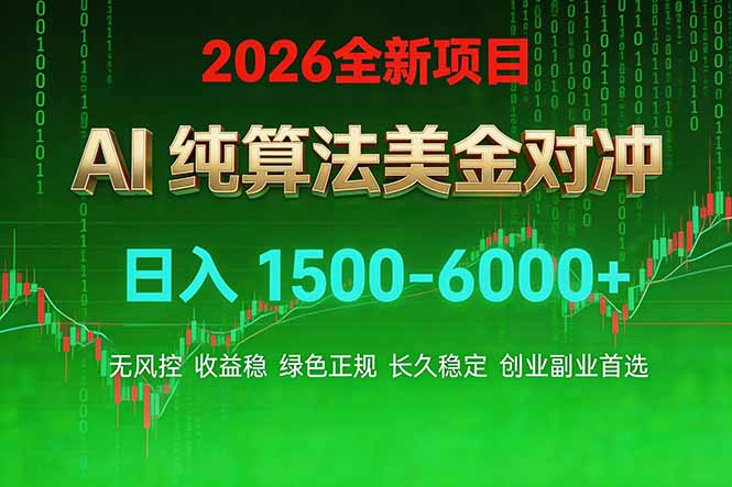 2026 全新美金对冲项目，不套平台赠金，不封号，纯算法对冲，日入 1500-6000+-huitchan网创