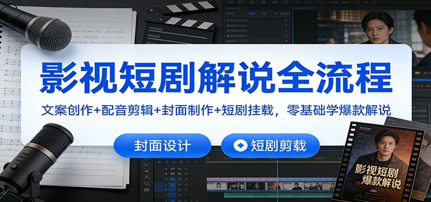影视短剧解说全流程：文案创作+配音剪辑+封面制作+短剧挂载，零基础学爆款解说-huitchan网创