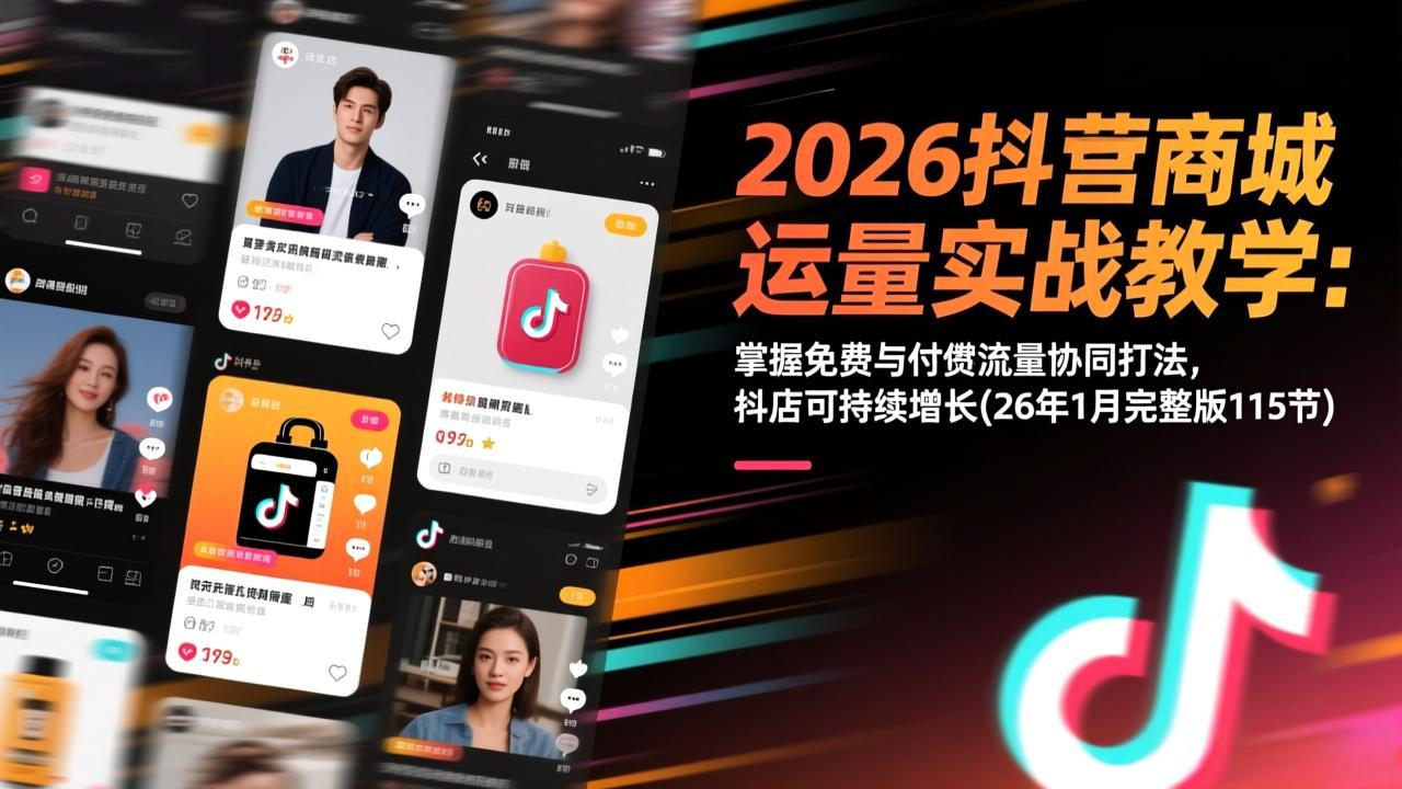 2026抖音商城运营实战教学：掌握免费与付费流量协同打法，抖店可持续增长(26年1月完整版115节-huitchan网创
