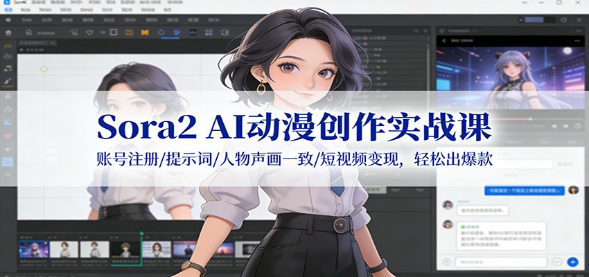 Sora2 AI动漫创作实战课：账号注册/提示词/人物声画一致/短视频变现，轻松出爆款-huitchan网创