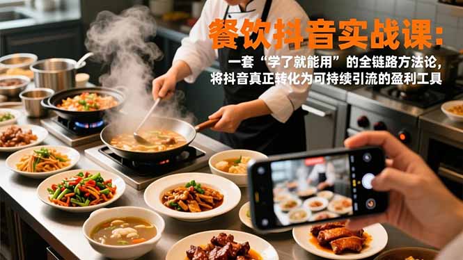 餐饮抖音实战课：一套“学了就能用”的全链路方法论，将抖音真正转化为可持续引流的盈利工具-huitchan网创
